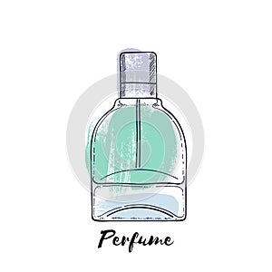 Perfume bottle hand drawn painted vector illustration. Eau de parfum.