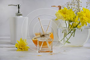 Perfume bottle for home flower, orange wellness essence