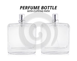 Perfume bottle isolated on white background. Scent container with tube. Clipping path object