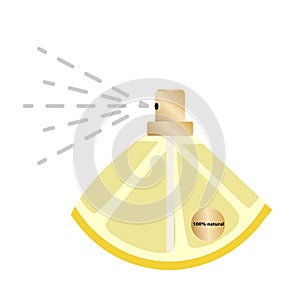 Perfume bottle made of lemon with the label 100% natural, natural perfume concept