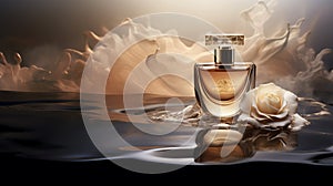 perfume bottle placed against a backdrop of swirling mist, AI Generative