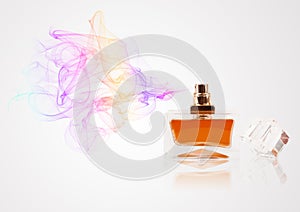 Perfume bottle spraying colored scent