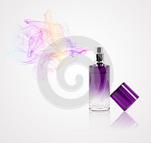 Perfume bottle spraying colored scent