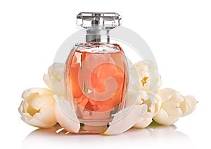 Perfume bottle with tulip flowers