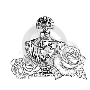 Perfume bottle vector. Trendy print.