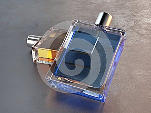 Perfume bottles - blue and orange on top of each other