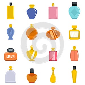 Perfume bottles icons set vector flat