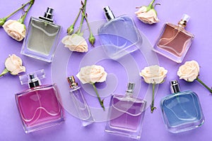 Perfume bottles with rose flowers