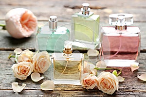 Perfume bottles with roses