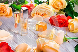 Perfume bottles with roses