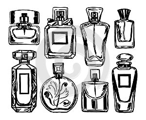 Perfume bottles set. Vector.