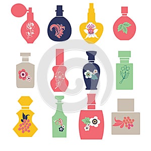 perfume bottles silhouette with herbs and flowers