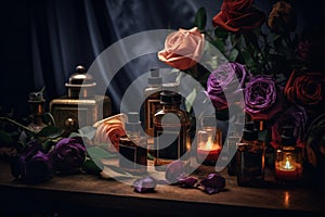 Perfume, essential oils and roses