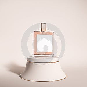 Perfume flacon on platform, mockup for product display