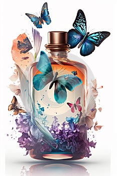 Perfume with floral aroma burst butterflies.