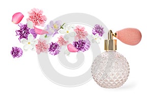 Perfume with floral scent on background