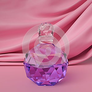 Perfume in a glass bottle in the form of a spherical polyhedron. 3D render