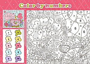 Perfume of love themed coloring page by number for kids with cute flowers, spring in the air