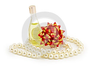 Perfume, pearls, bow