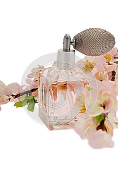 Perfume, pink bottle with cherry blossoms