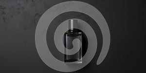 Perfume In Transparent Glass Bottle On Black Background. Spray Perfumery. Luxury Fragrance Container. AI generated