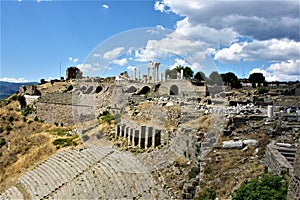 Ancient City and Ruins in Izmir during sunny day. Theater of Dionysus,