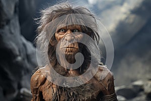 perhistoric Neanderthal man caveman primitive illustration AI Generated