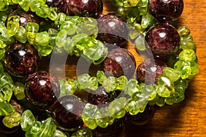 Peridot gravel and Garnet beads