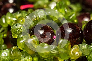 Peridot gravel and Garnet beads