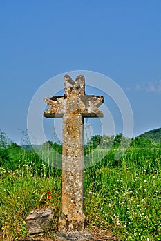 Perigord, an old cross in Vezac in Dordogne