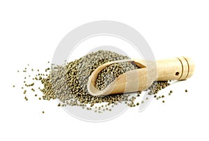 Perilla frutescens or sesame in wood spoon on white background.