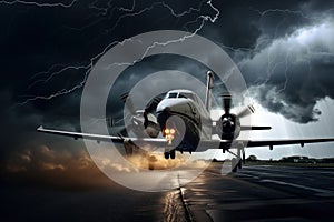 Perilous Lightning storm plane. Generate Ai photo