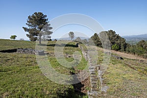 Perimeter defensive wall of the castro in the castro of San CibrÃ¡n de LÃ¡s.  Ourense, Galicia. Spain.