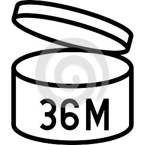 Period after opening 36M label line icon, vector illustration