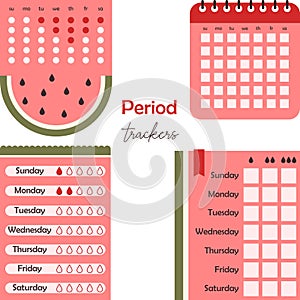 Period trackers. Digital stickers for bullet journaling or planning. Woman\'s health tracker.