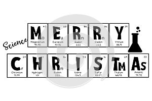 Periodic table Christmas and New Year celebration poster, greeting card. Mendeleev table elements design for a holiday