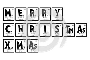 Periodic table Christmas and New Year celebration poster, greeting card. Mendeleev table elements design for a holiday