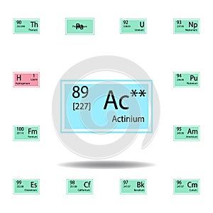 Periodic table element actinium color icon. Set of chemical sign color icon. Signs and symbols collection icon for websites, web