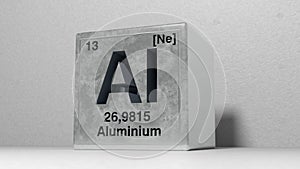 Periodic table element aluminum icon on grey background. 3d illustration