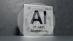 Periodic table element aluminum icon on grey background. 3d illustration