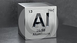 Periodic table element aluminum icon on grey background. 3d illustration