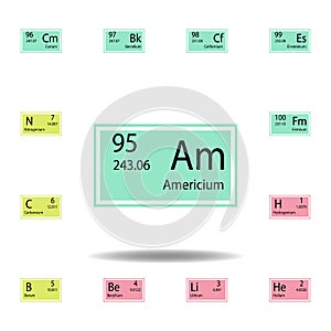 Periodic table element americium color icon. Set of chemical sign color icon. Signs and symbols collection icon for websites, web