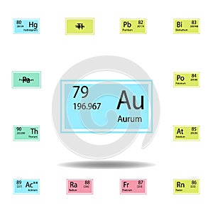 Periodic table element aurum color icon. Set of chemical sign color icon. Signs and symbols collection icon for websites, web