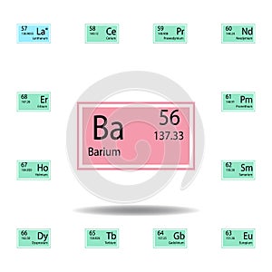 Periodic table element barium color icon. Set of chemical sign color icon. Signs and symbols collection icon for websites, web