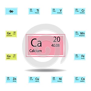 Periodic table element calcium color icon. Set of chemical sign color icon. Signs and symbols collection icon for websites, web