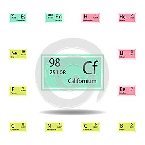 Periodic table element californium color icon. Set of chemical sign color icon. Signs and symbols collection icon for websites,