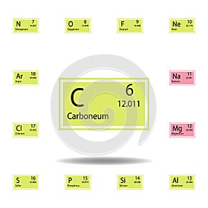 Periodic table element carboneum color icon. Set of chemical sign color icon. Signs and symbols collection icon for websites, web