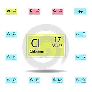 Periodic table element chlorium color icon. Set of chemical sign color icon. Signs and symbols collection icon for websites, web