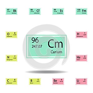 Periodic table element curium color icon. Set of chemical sign color icon. Signs and symbols collection icon for websites, web