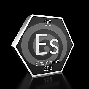 Periodic Table Element Einsteinium Rendered Metal on Black on Black